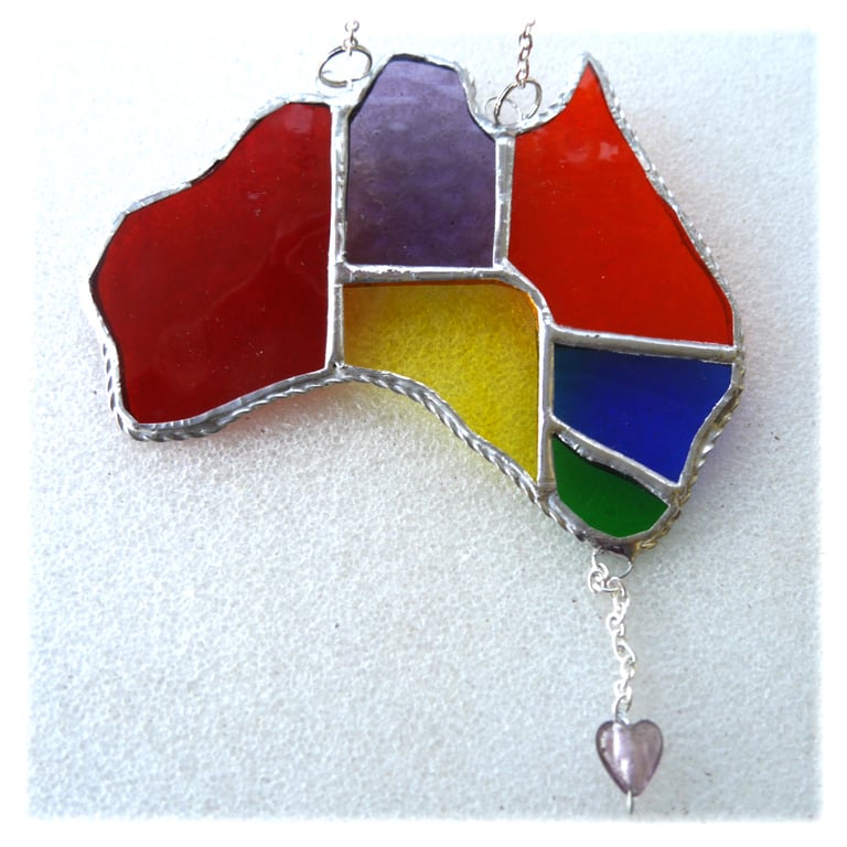 Stained Glass Australia Suncatcher  Rainbow Map Oz 