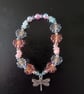 Pastel leaf bead and dragonfly charm elasticated bracelet