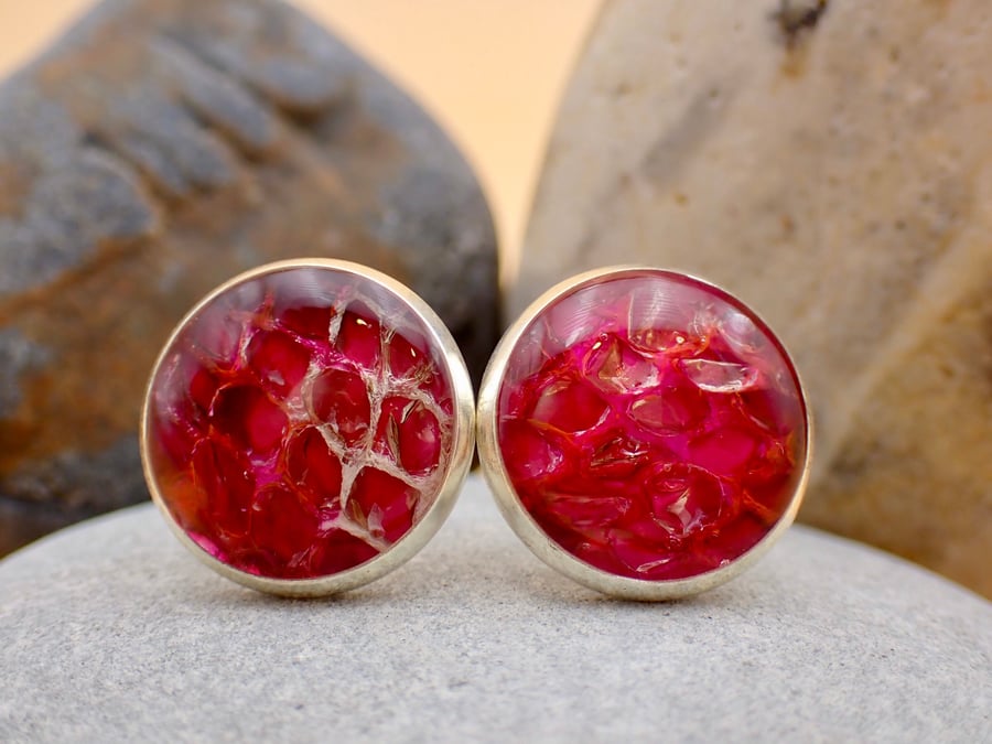 Real Dyed Snake Shed Stud Earrings Silver Stud Earrings Snake Skin Jewellery Sna