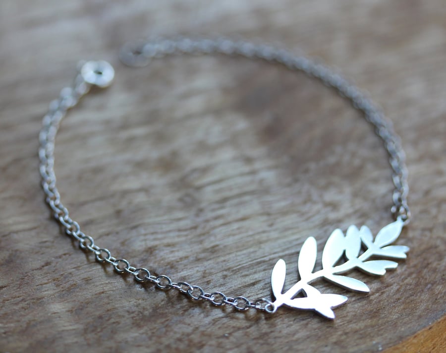 Silver Lavender Bracelet - Silver Leaf Bracelet - Sterling Silver Bracelet