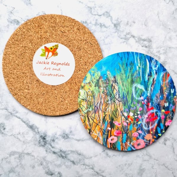 Artwork Coaster Floral Abstract - original artwork by Jackie Reynolds