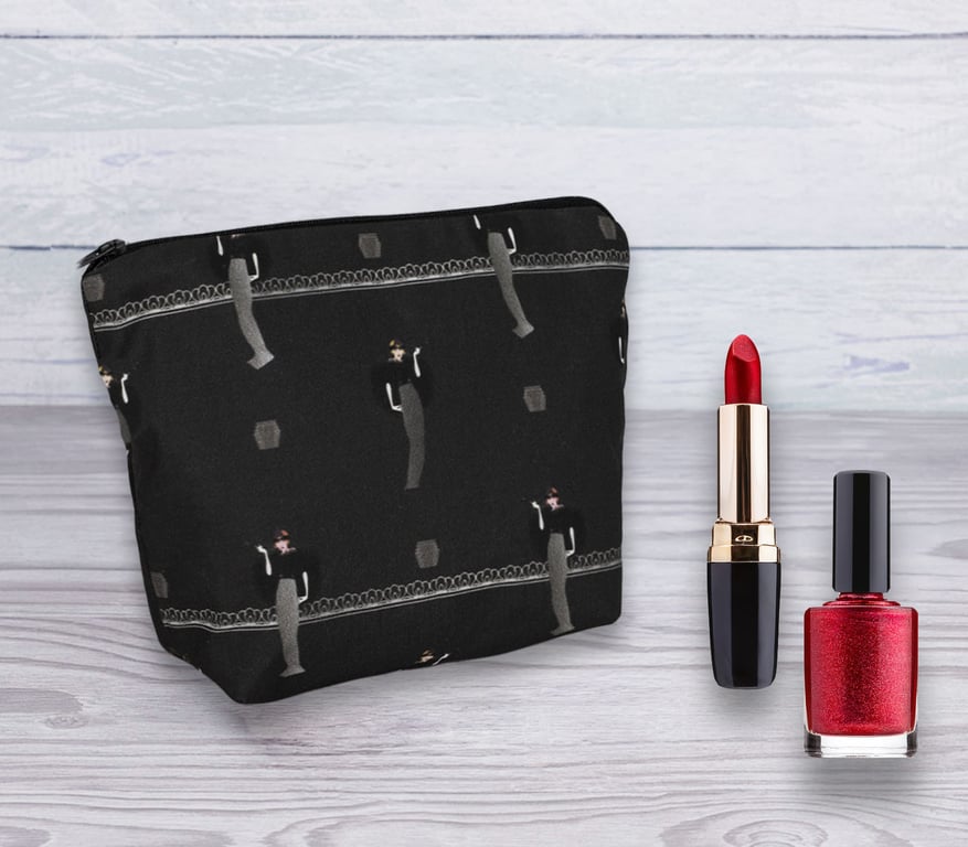 Cosmetic Bag, Make up Bag, Art Deco Design Cosmetic Bag, Black Cosmetic Bag-132
