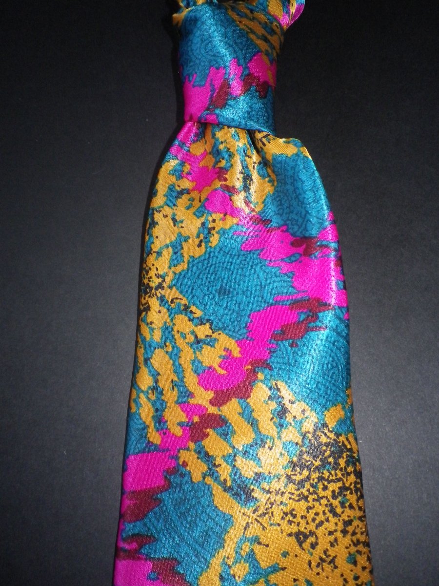 Gold & aqua marine satin weave luxury silk screen print, 9.5cm, free shipping