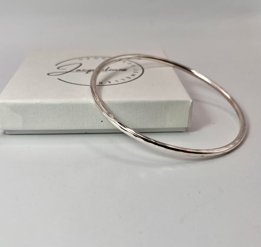 Custom Made Medium, 2.5mm wide, Solid Sterling Silver Bangle -  Textured