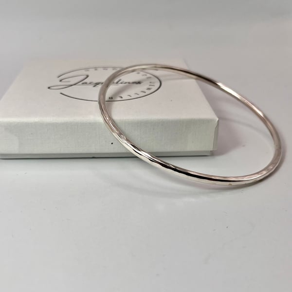 Custom Made Medium, 2.5mm wide, Solid Sterling Silver Bangle -  Textured