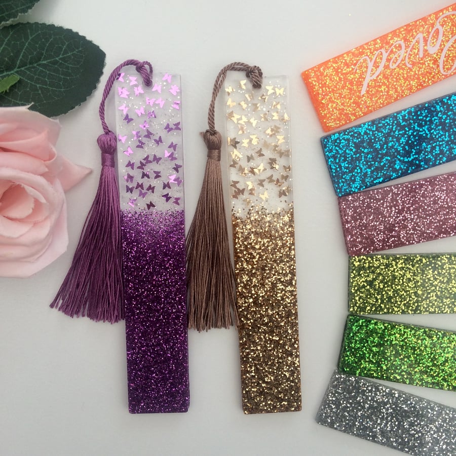 Personalised resin butterfly bookmark, resin glitter bookmark, resin bookmark