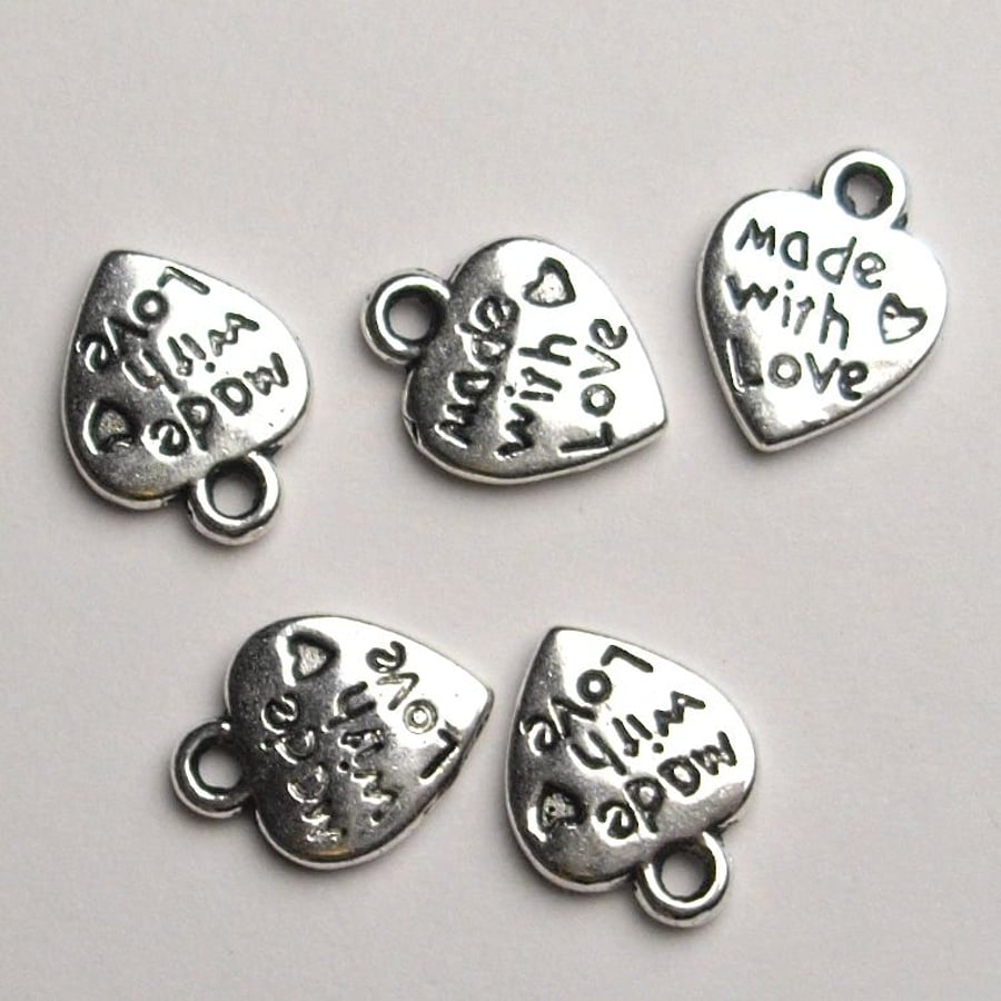 10 x 'Made With Love' Heart Charms