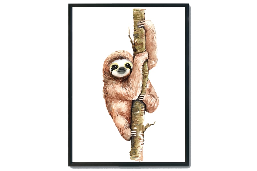 Sloth wall print, watercolour Sloth wall decor, Sloth funny art print