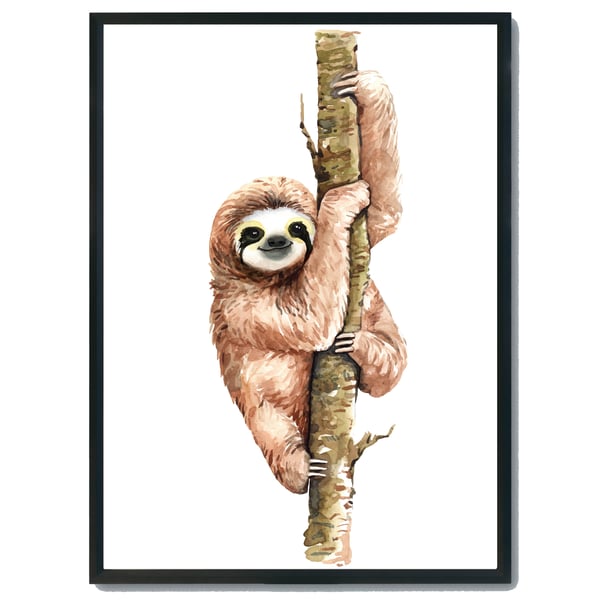 Sloth wall print, watercolour Sloth wall decor, Sloth funny art print