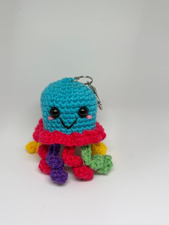 Handmade Rainbow Crochet Jellyfish Keychain