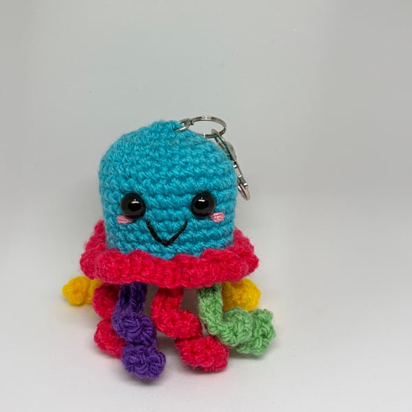 Handmade Rainbow Crochet Jellyfish Keychain