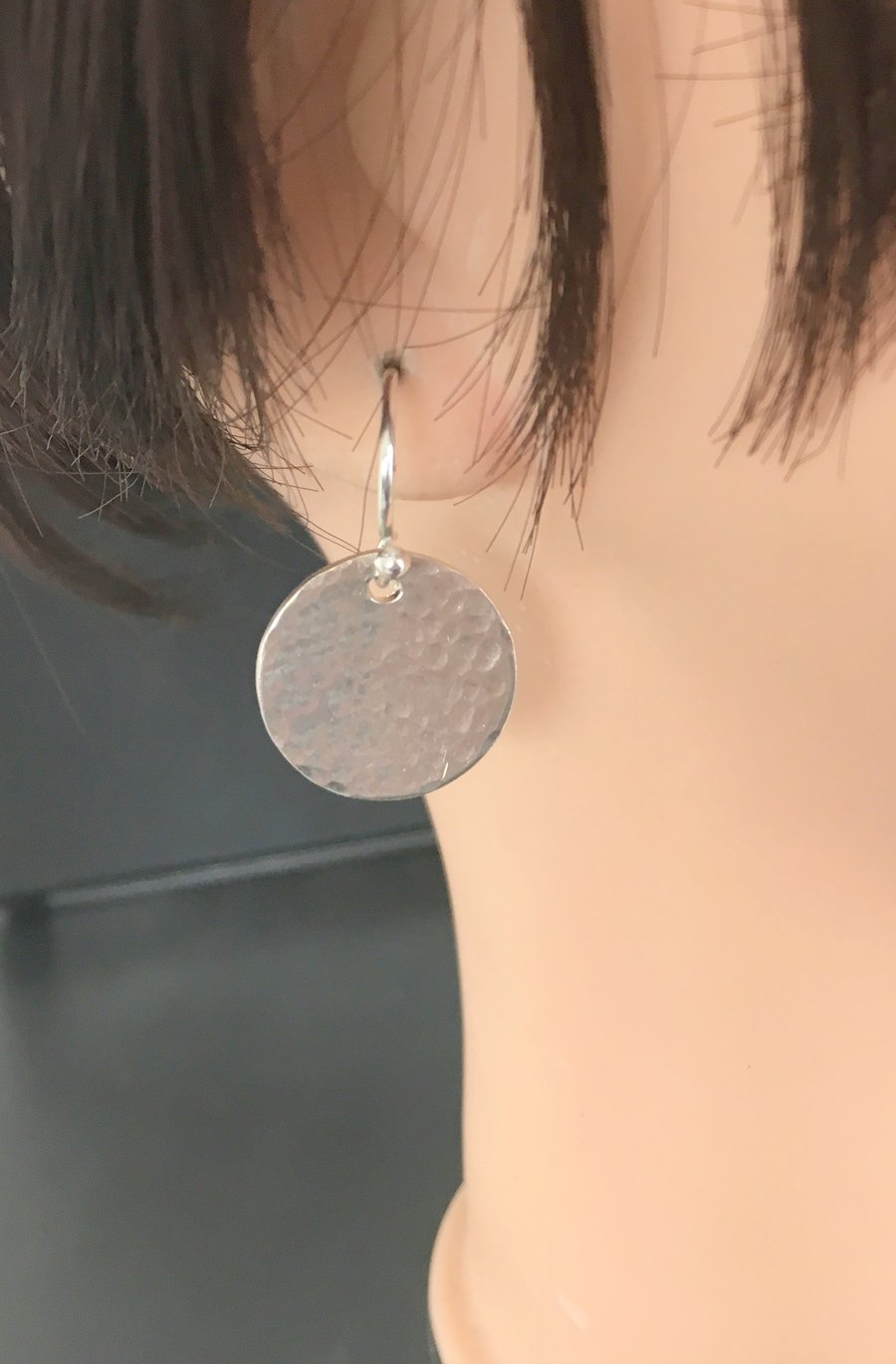 Sterling Silve Hammer Textured Disc Earrings, Silver Dangle Earrings