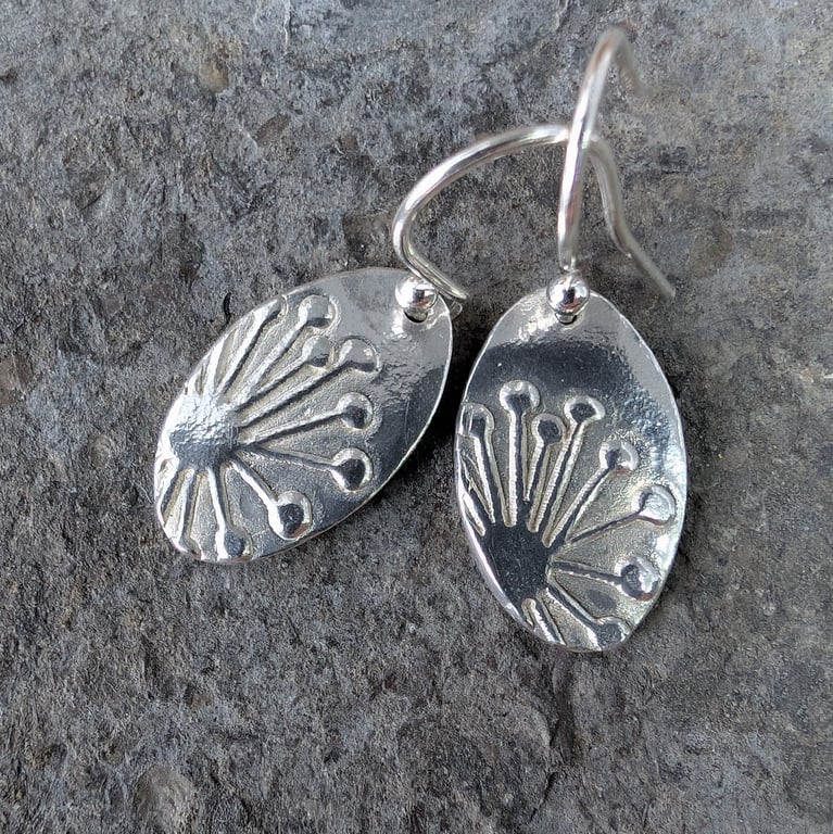 Handmade Fine Silver Drop Earrings - Dandelion Clock Design