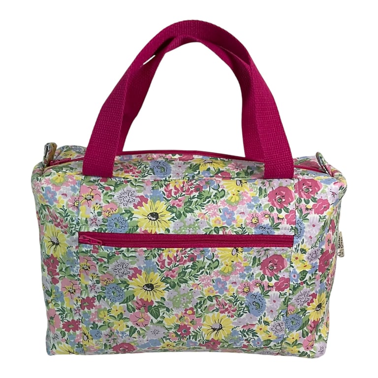 Large wash bag in Liberty cotton, floral toiletries bag with handles and pocket.