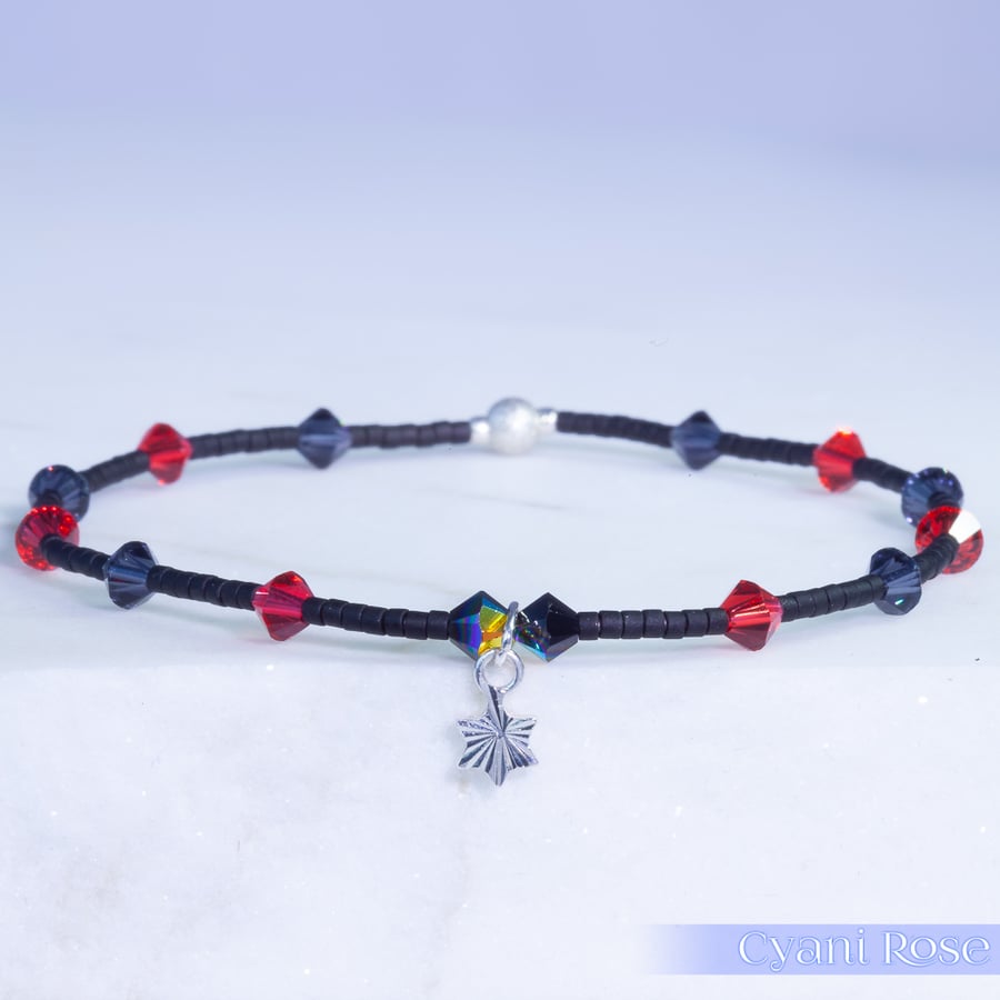 Bracelet made with Miyuki seed beads, Swarovski bicones and star charm 