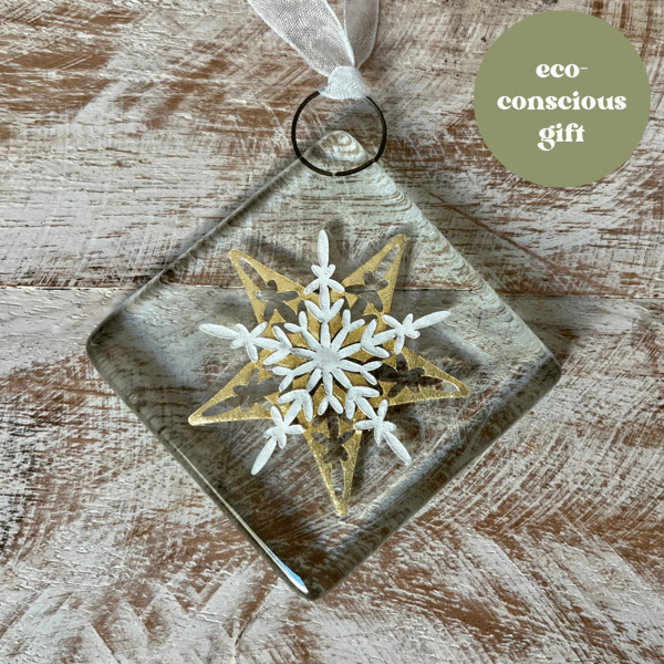 Fused glass golden star hanging decoration 