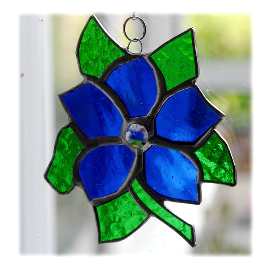 Clematis Suncatcher Stained Glass Flower Blue