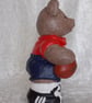 Hand Painted Large Standing Ceramic Brown Bear Rugby Player With Ball Ornament. - Image 4
