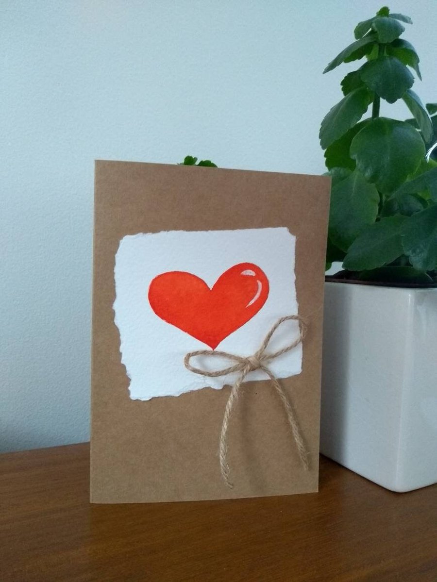 Handmade Watercolour Love Heart Greetings Card Notecards UK