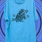 Handprinted lino jester toad upcycled t-shirt small