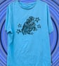 Handprinted lino jester toad upcycled t-shirt small