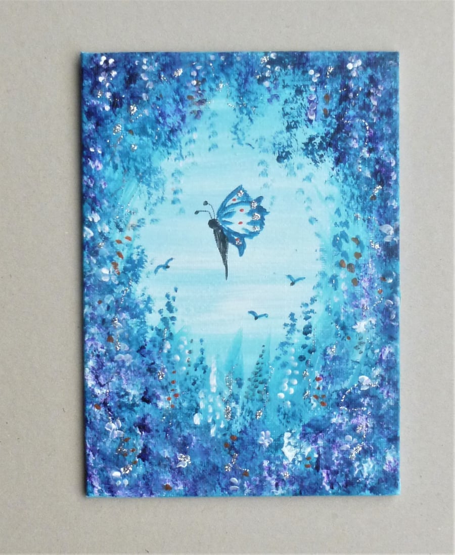 fantasy acrylic butterfly original art painting ( ref F 549.A7 )