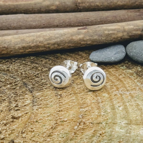 Recycled Sterling Silver Spiral Stud Earrings, Handmade in Scotland