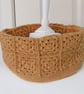 Crocheted Granny Square Merino Wool Cowl - Gold Colour Muffler - Infinity Scarf - Image 3