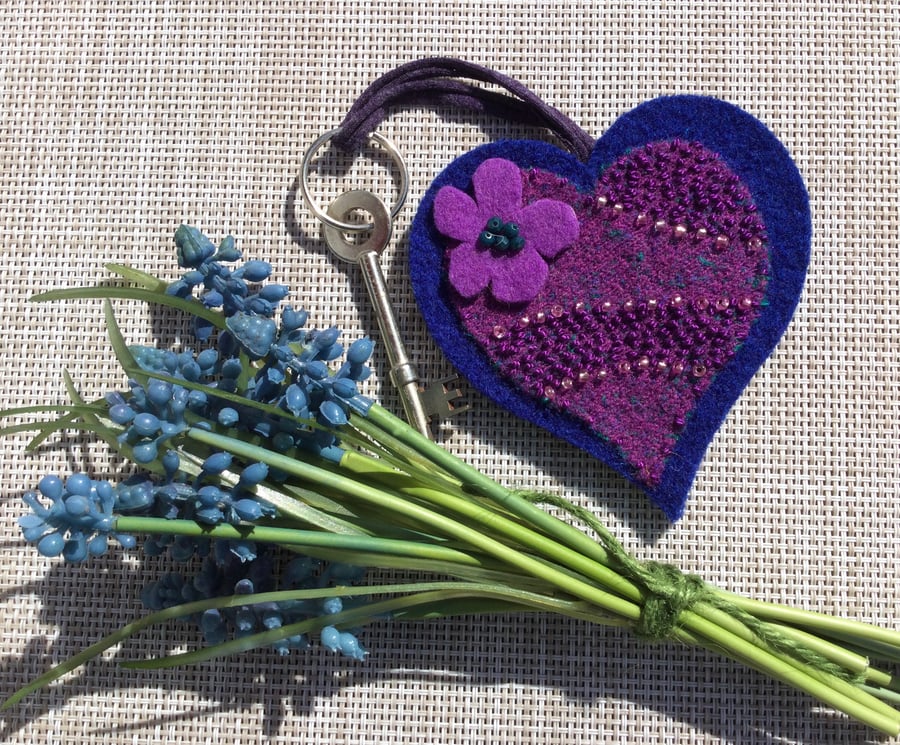 Recycled Wool Heart Keyring