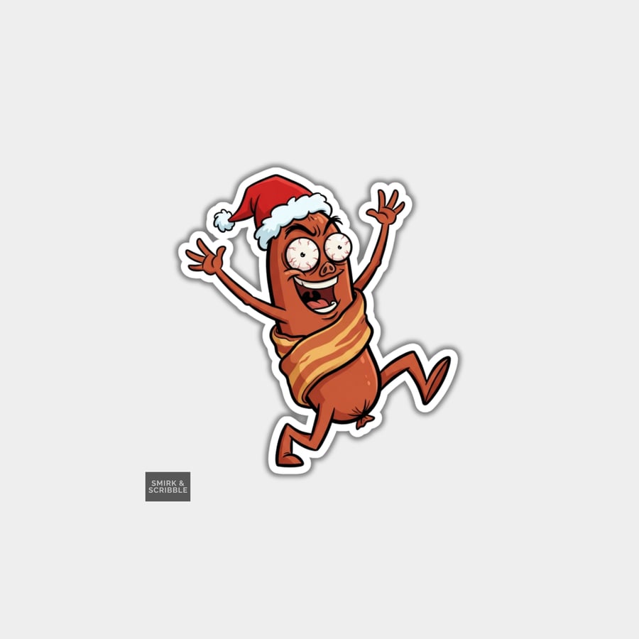 Image of Unique Funny Christmas Sticker Xmas Decal For Adults - Pig In Blanket