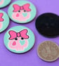 Cute Skull with Bow Buttons Aqua Pink Plastic 6pk 25mm (P6) - Image 3