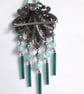 Upcycled Ornate Antique Silver Tone Buckle Boho Necklace-Turquoise - Image 4