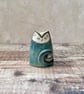 Small Cat Vase, handmade blue green mini cat pot - Image 3