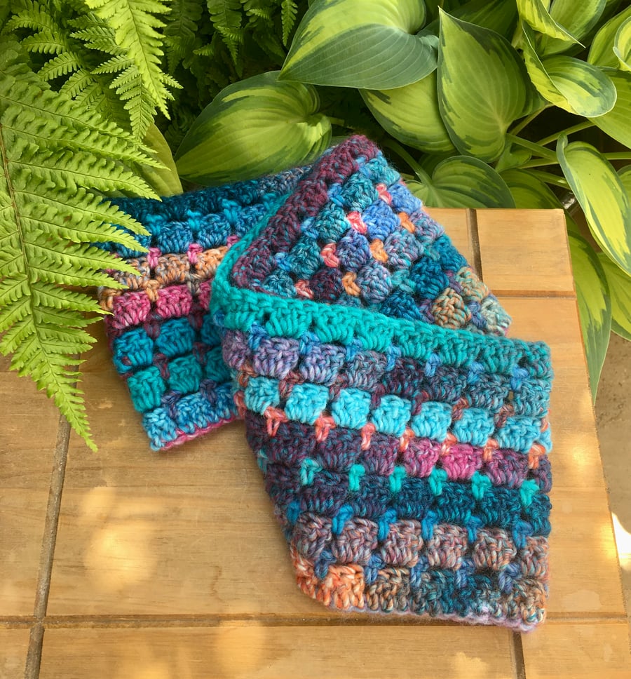 Sea Glass Crochet Scarf, Chunky Infinity Scarf