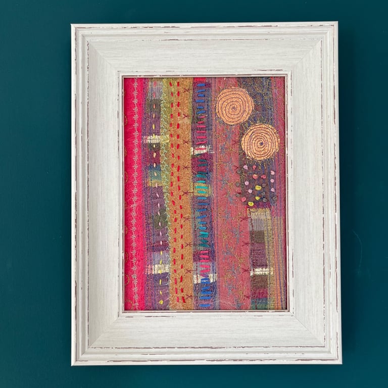 Hand Embroidered Abstract Textile Art One of a Kind 
