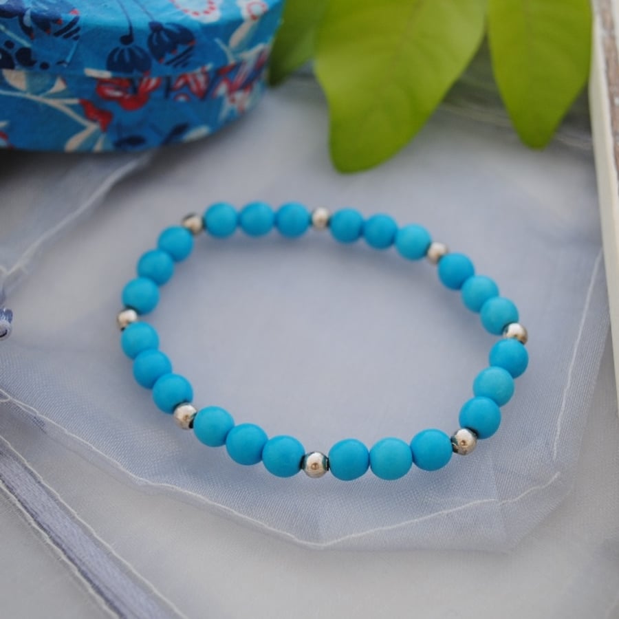 Turquoise & silver bead bracelet-beach & surfer style