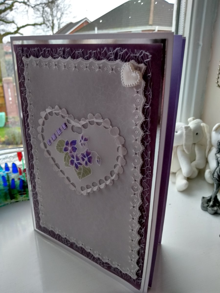 Violet in heart personalised parchment card
