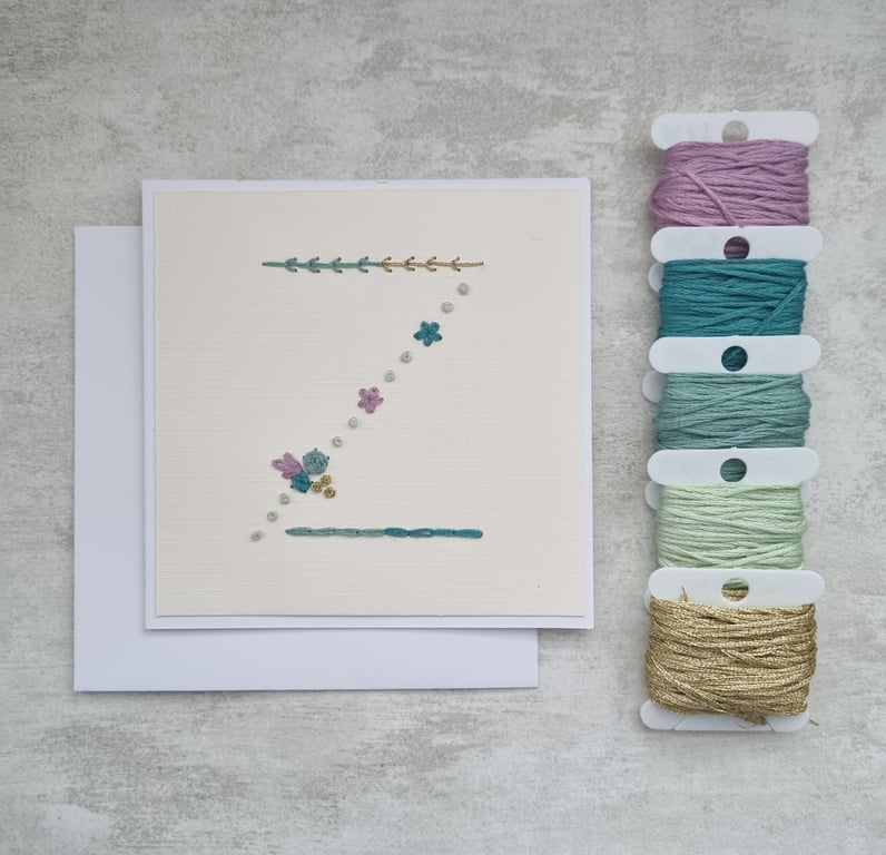 Letter Z Embroidered Card, Personalised Bridesmaid Card, Birthday Keepsake Card