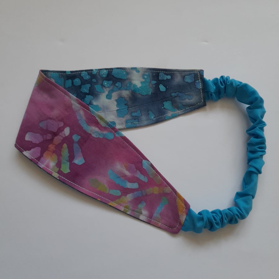 Purple and Blue Batik Reversible Headband