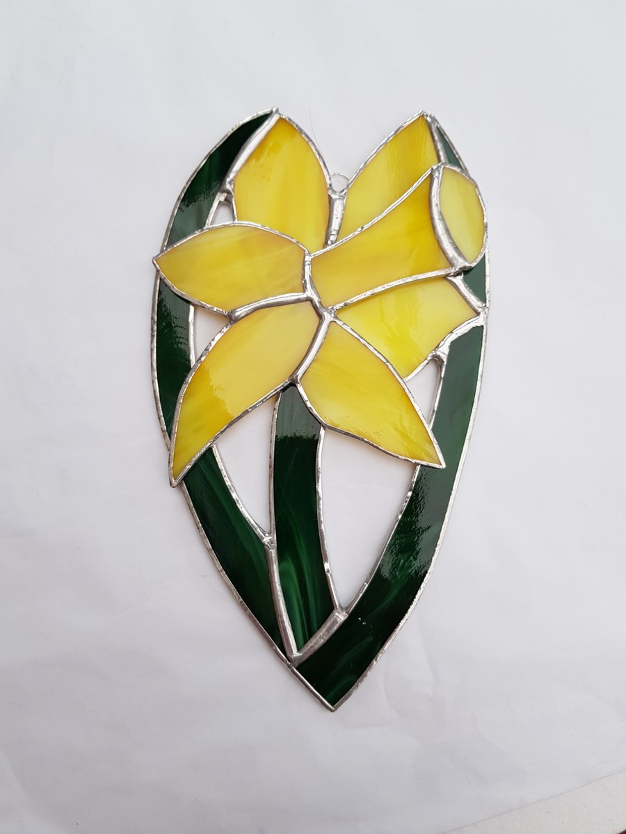 379 Stained Glass Daffodil - hand made hanging decoration.