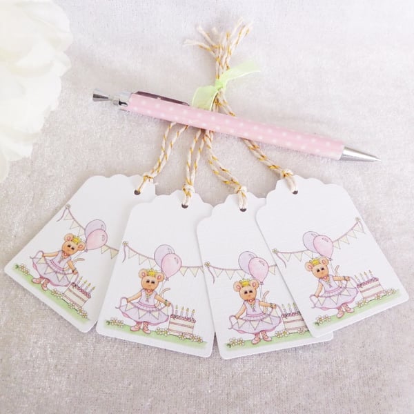 Ballerina Mouse Birthday Gift Tags - set of 4 tags