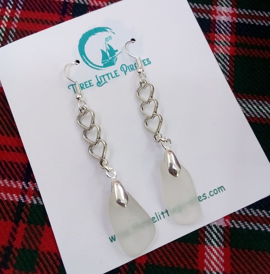Scottish seaglass dangly love heart earrings