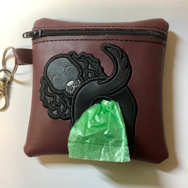 Attractive  Spaniel Embroidered Burgundy faux leather dog poo bag ,dog walking,