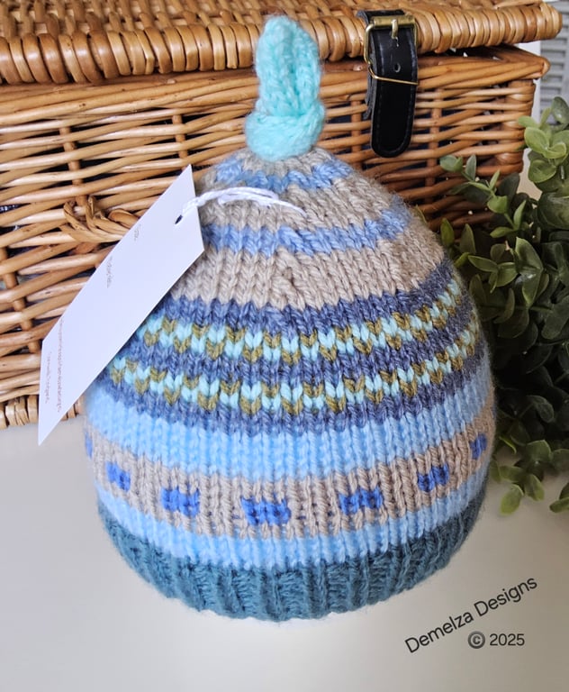 Designer  Baby Knotted Fairisle Hat 3-9 months size 