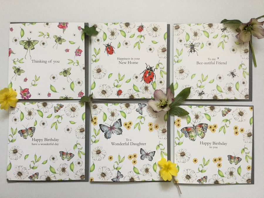 Mixed pack of 6 Wildflower Occasion Greeting cards 