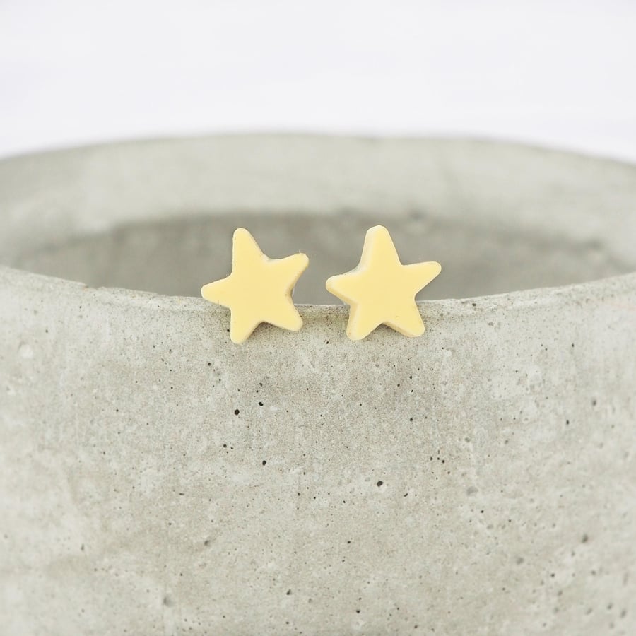 Titanium ear wire - Matte pastel yellow acrylic small star stud earrings 