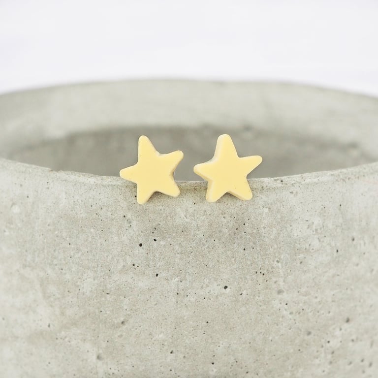 Titanium ear wire - Matte pastel yellow acrylic small star stud earrings 
