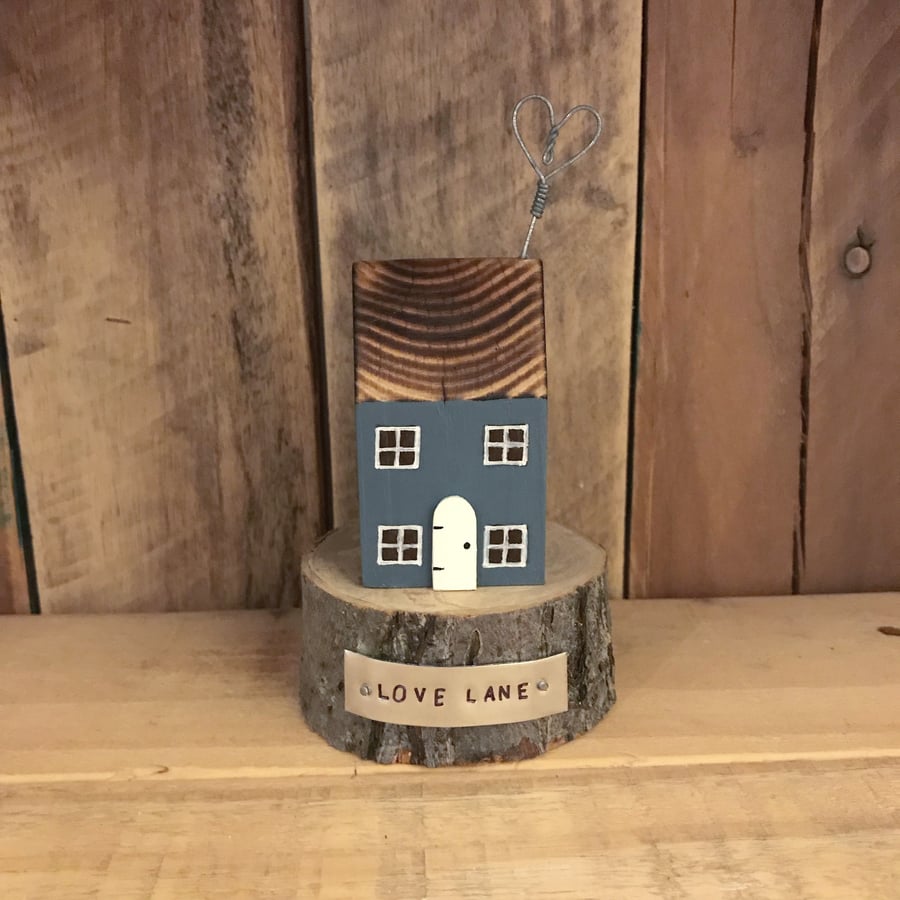 Wooden Cottage on Wood Slice Love Lane Valentine’s Gift