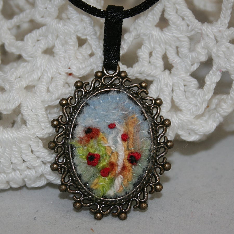 Harvest - felted and embroidered pendant