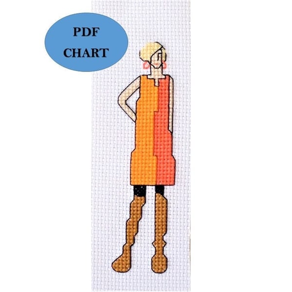 1960's era fashion style lady small cross stitch digital download PDF chart